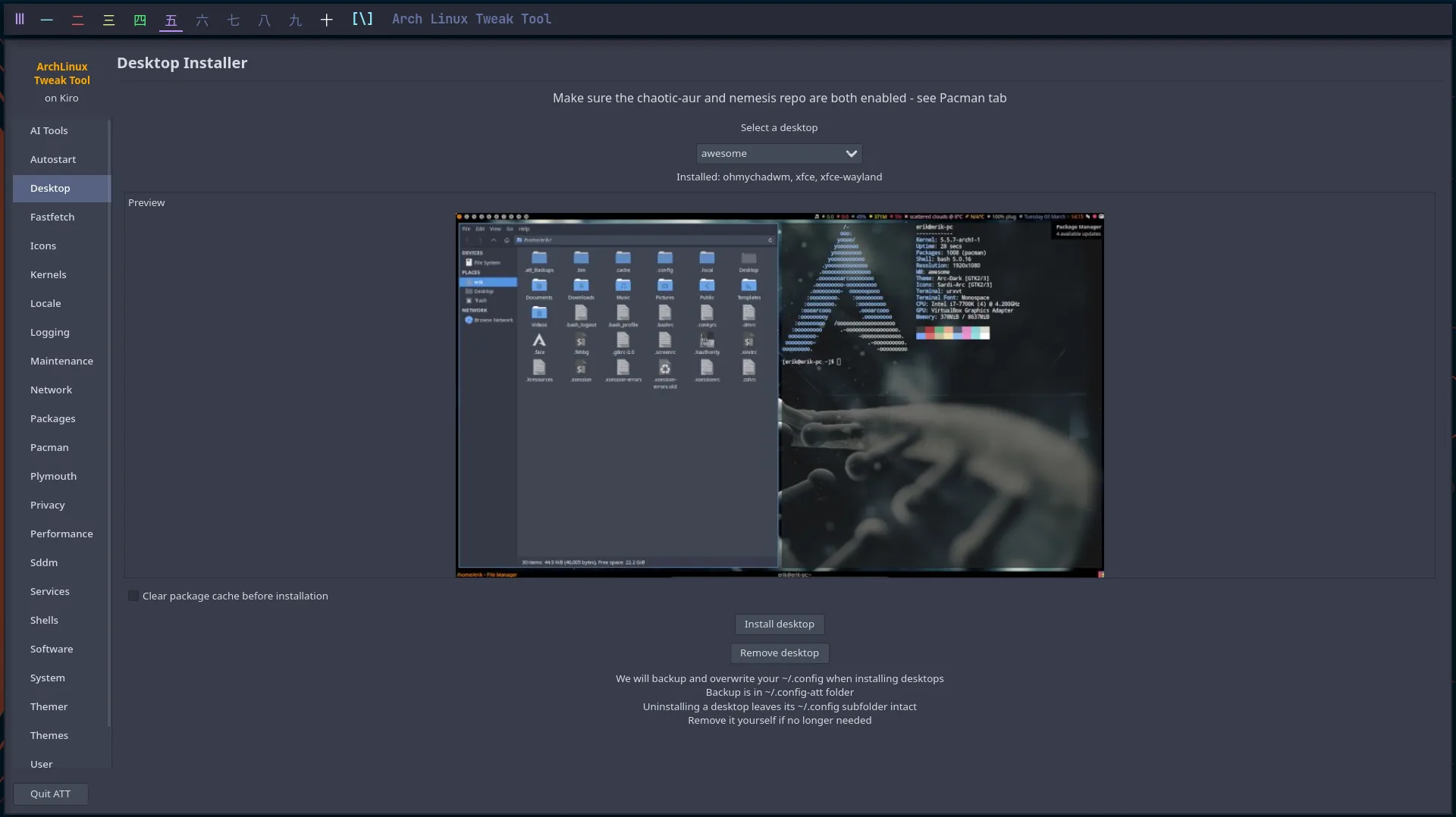 Arch Linux Tweak Tool
